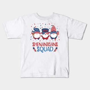 Shenanigans Squad 4th Of July Gnomes USA Independence Day Kids T-Shirt